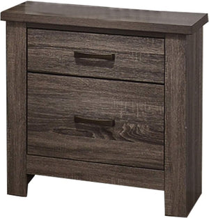 English Elm Natural Weathered Grey Nightstand with 2 Drawers, Mid-Century Tapered Legs, Black Groove Accents, 24"H HSESF00F5476
