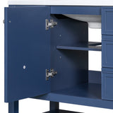 English Elm 36" Bathroom Vanity Without Sink, Cabinet Base Only, One Cabinet and Three Drawers, Blue