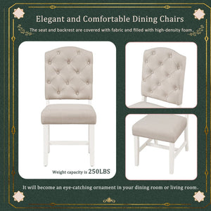 English Elm Trexm Retro Button Tufted Upholstered Dining Chair Set of Four with Rubberwood Legs Off White WF298830AAD