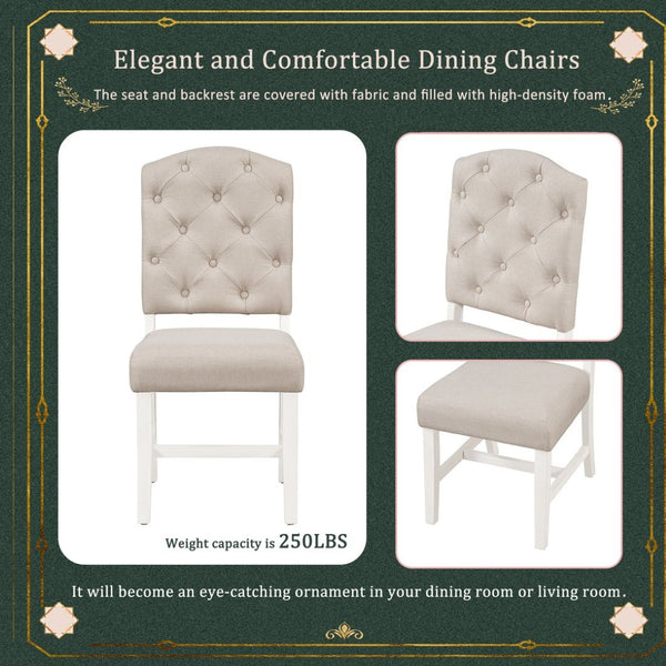English Elm Trexm Retro Button Tufted Upholstered Dining Chair Set of Four with Rubberwood Legs Off White WF298830AAD