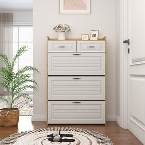 English Elm 1250 Rotating Shoe Cabinet White Oak Two-tone Entryway Storage Holds 24 Pairs W1320P144273