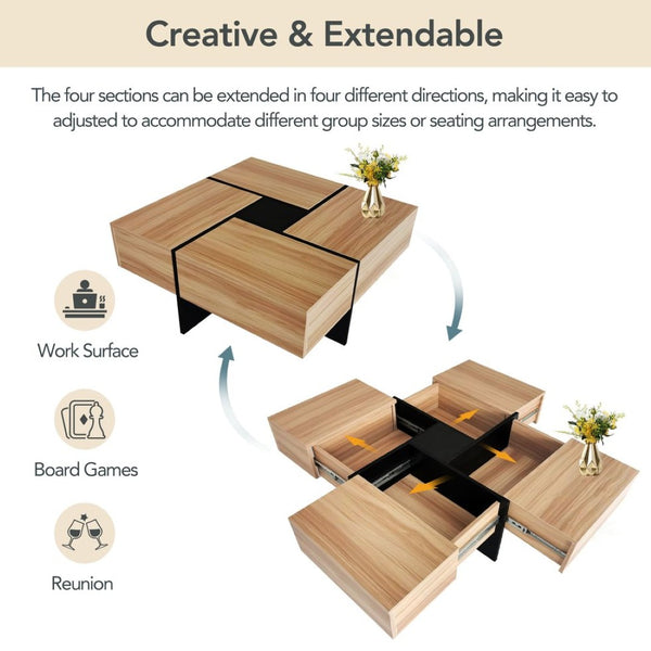 English Elm [new Picture] Square Coffee Table with Hidden Storage and Extendable Sliding Gloss Top WF305182AAD