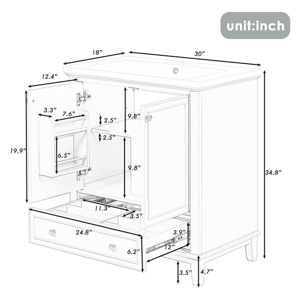 English Elm 30" Bathroom Vanity With Sink Combo - Modern Black Cabinet, Spacious Storage & Durable Design SY999606AAB-6