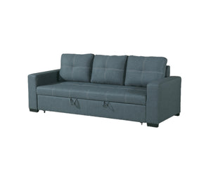 English Elm Sofa Convertible Pull-Out Bed in Blue Grey Polyfiber - Squared Stitching, Pocket Coil Comfort, 85" HS00-F6532