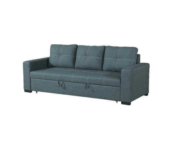 English Elm Sofa Convertible Pull-Out Bed in Blue Grey Polyfiber - Squared Stitching, Pocket Coil Comfort, 85" HS00-F6532