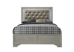 English Elm Modern Glam Crocodile Skin Finish Upholstered Queen LED Tufted Headboard Bed with Luxe Glow Champagne 61 L x 41 W x 6.5 H B011S00445