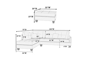 English Elm 3-pcs Reversible Sectional Sofa Set with Ottoman, Bonded Leather or Linen-Look, Oversized Cushions Spacious Comfort F6974-ID-AHD