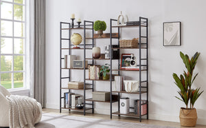 English Elm Triple Triple Wide 5-Shelf Bookshelves Industrial Retro Wooden Style Large Open Display Unit with Anti-Tip Straps and Adjustable Feet for Home Office Storage and Decor 69.3"W x 11.8"D x 70.1"H Rustic Brown W1668102868