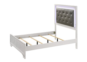 English Elm Modern Crocodile Skin Finish Upholstered Queen LED Panel Bed with Diamond Tufting and Glam Backlight White 68 L x 41 W x 6.5 H B011S00447
