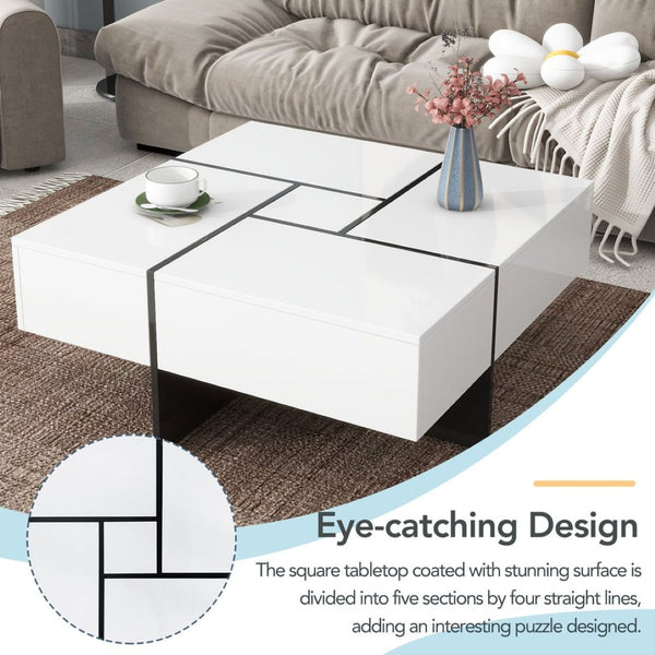 English Elm [new Picture] Square Coffee Table with Hidden Storage and Extendable Sliding Gloss Top WF305182AAK