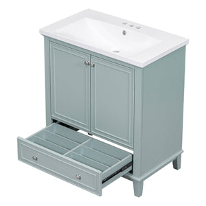 English Elm 30" Stylish Bathroom Vanity With Green Sink Combo, Smart Storage & Durable Design For Modern Homes SY999606AAC-6
