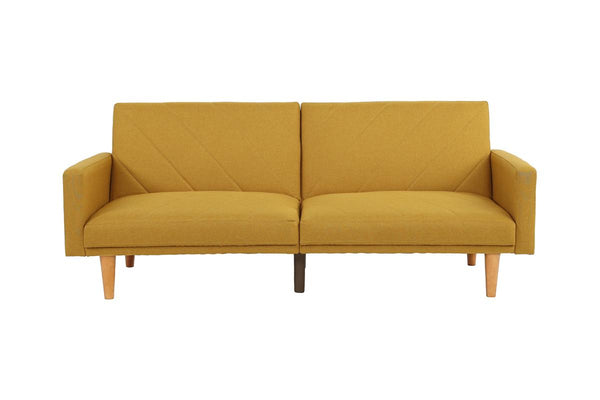 English Elm Modern Adjustable Sofa Convertible Bed Linen-Like Fabric Plywood Frame Wooden Legs Contemporary Guest Room Seating 80" Mustard 37 L x 46 W x 15 H HS00F8505-ID-AHD