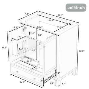 English Elm 30" Bathroom Vanity Base Only Modern Freestanding Cabinet with Doors Drawer Solid Wood MDF Frame, Paint Finish Grey WF306250AAE
