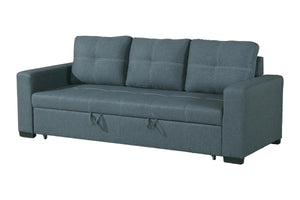 English Elm Sofa Convertible Pull-Out Bed in Blue Grey Polyfiber - Squared Stitching, Pocket Coil Comfort, 85" HS00-F6532