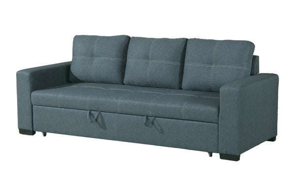 English Elm Sofa Convertible Pull-Out Bed in Blue Grey Polyfiber - Squared Stitching, Pocket Coil Comfort, 85" HS00-F6532