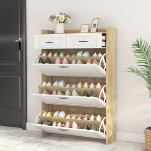 English Elm 1250 Rotating Shoe Cabinet White Oak Two-tone Entryway Storage Holds 24 Pairs W1320P144273