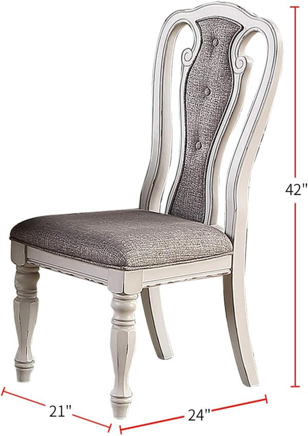 English Elm Transitional 7 Piece Dining Set Oak Veneer Table Antique White Carved Chairs B011S01229