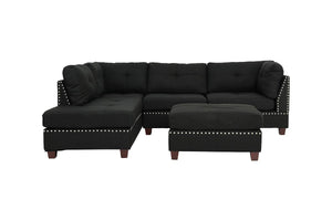 English Elm 3-pcs Reversible Sectional Sofa Set with Ottoman, Bonded Leather or Linen-Look, Oversized Cushions Spacious Comfort F6974-ID-AHD