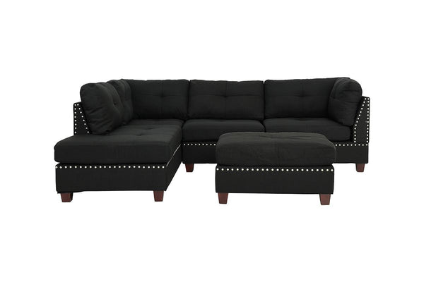 English Elm 3-pcs Reversible Sectional Sofa Set with Ottoman, Bonded Leather or Linen-Look, Oversized Cushions Spacious Comfort F6974-ID-AHD