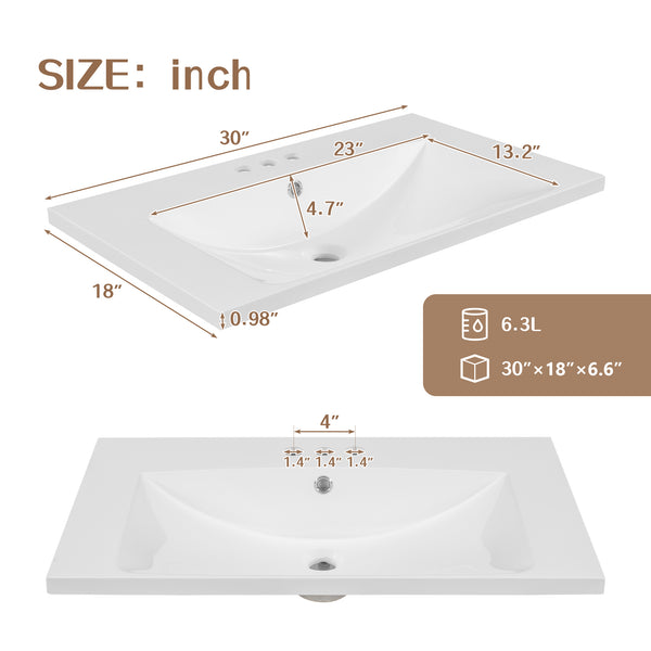 English Elm 30" Modern Bathroom Vanity With Sink Combo - Stylish White Cabinet, Ample Storage & Durable Design N725S999222K-6