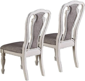 English Elm Transitional 9 Piece Oak Veneer Dining Set with Carved Chairs and Antique White Frame B011S01230