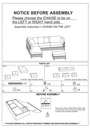 English Elm 3-pcs Reversible Sectional Sofa Set with Ottoman, Bonded Leather or Linen-Look, Oversized Cushions Spacious Comfort F6974-ID-AHD