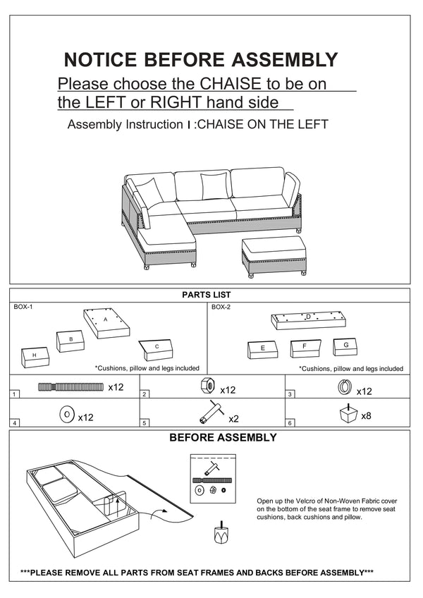 English Elm 3-pcs Reversible Sectional Sofa Set with Ottoman, Bonded Leather or Linen-Look, Oversized Cushions Spacious Comfort F6974-ID-AHD
