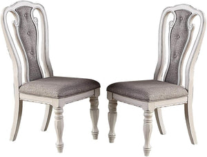English Elm Transitional 7 Piece Dining Set Oak Veneer Table Antique White Carved Chairs B011S01229