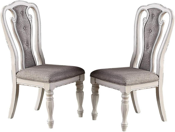 English Elm Transitional 7 Piece Dining Set Oak Veneer Table Antique White Carved Chairs B011S01229