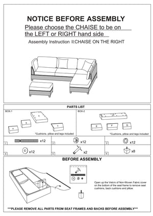 English Elm 3-pcs Reversible Sectional Sofa Set with Ottoman, Bonded Leather or Linen-Look, Oversized Cushions Spacious Comfort F6974-ID-AHD