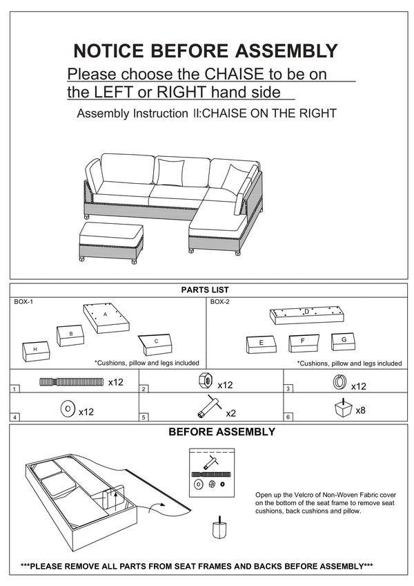 English Elm 3-pcs Reversible Sectional Sofa Set with Ottoman, Bonded Leather or Linen-Look, Oversized Cushions Spacious Comfort F6974-ID-AHD