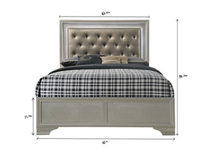 English Elm Modern Glam Crocodile Skin Finish Upholstered Queen LED Tufted Headboard Bed with Luxe Glow Champagne 68 L x 41 W x 7 H B011S00444