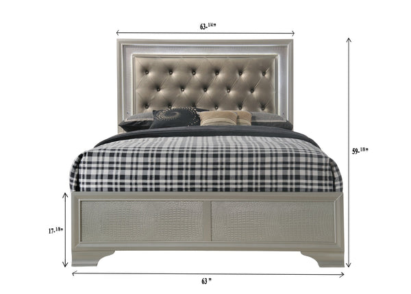 English Elm Modern Glam Crocodile Skin Finish Upholstered Queen LED Tufted Headboard Bed with Luxe Glow Champagne 68 L x 41 W x 7 H B011S00444