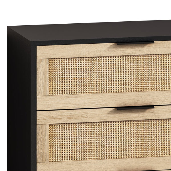 English Elm 51.18"6-Drawers Rattan Storage Cabinet with Woven Drawer Fronts, Slim Black Frame for Bedroom & Living Room W757112779