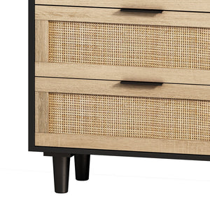 English Elm 51.18"6-Drawers Rattan Storage Cabinet with Woven Drawer Fronts, Slim Black Frame for Bedroom & Living Room W757112779