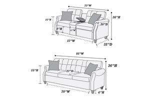 English Elm 2pcs Polyfiber Sofa and Loveseat Set with Console Usb Port Throw Pillows Included B011S00113