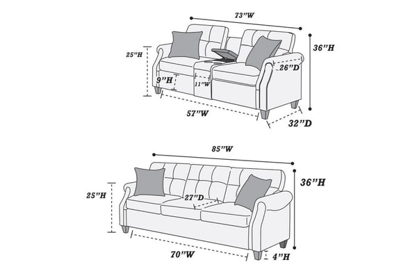 English Elm 2pcs Polyfiber Sofa and Loveseat Set with Console Usb Port Throw Pillows Included B011S00113