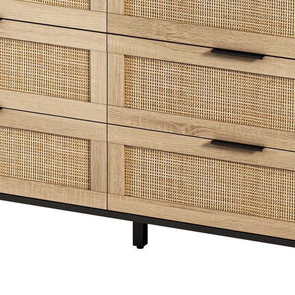 English Elm 51.18"6-Drawers Rattan Storage Cabinet with Woven Drawer Fronts, Slim Black Frame for Bedroom & Living Room W757112779