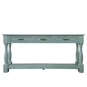 English Elm 63inch Solid Pine Console Table with 3 Drawers Mid-century Modern Entryway Storage Retro Blue W1202114031