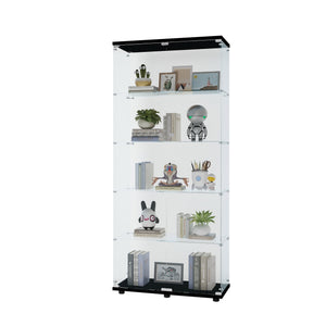 English Elm Glass Display Cabinet With 5 Shelves - Elegant Double Door, Quick Assembly For Living Room & Office Decor W1806S00003