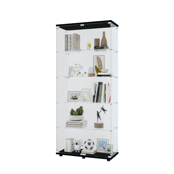 English Elm Glass Display Cabinet With 5 Shelves - Elegant Double Door, Quick Assembly For Living Room & Office Decor W1806S00003
