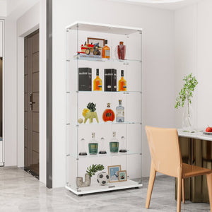English Elm Glass Display Cabinet With 5 Adjustable Shelves, Double Door For Collectibles In Black Or White Finish W1806S00004