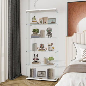 English Elm Glass Display Cabinet With 5 Adjustable Shelves, Double Door For Collectibles In Black Or White Finish W1806S00004