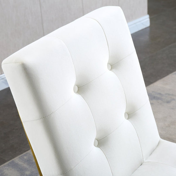 English Elm Modern Tufted Linen Dining Chairs with Gold Stainless Sled Base Glam Set of 2 Beige W1241122219