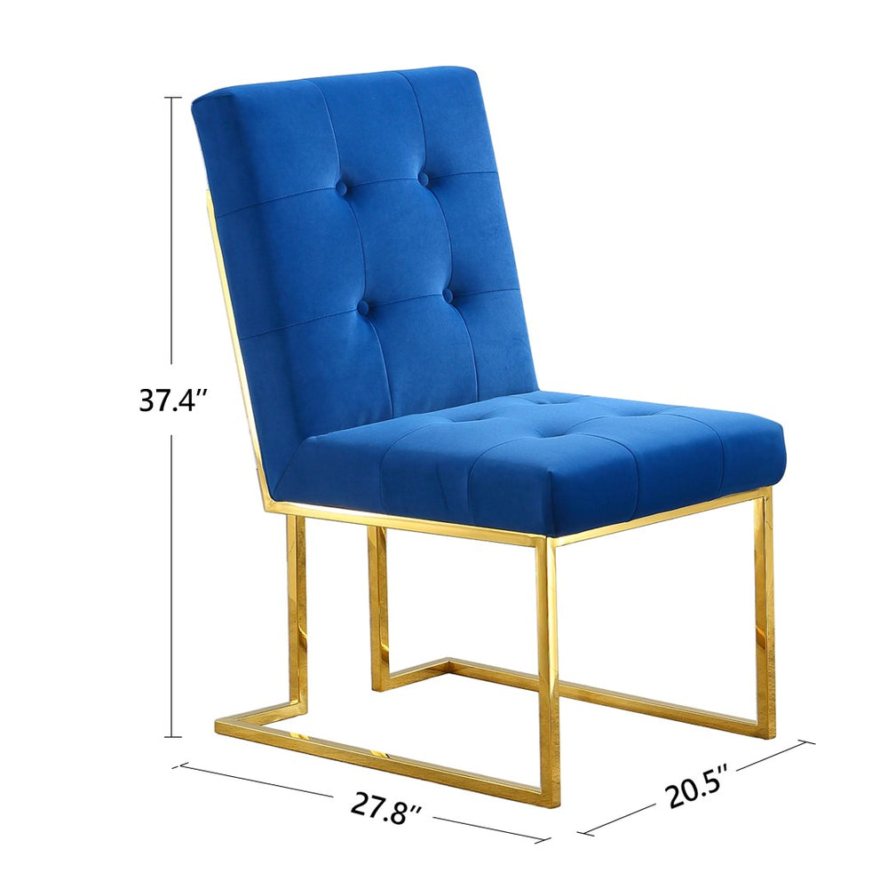 English Elm Modern Tufted Linen Dining Chairs with Gold Stainless Sled Base Glam Set of 2 Blue W1241122220