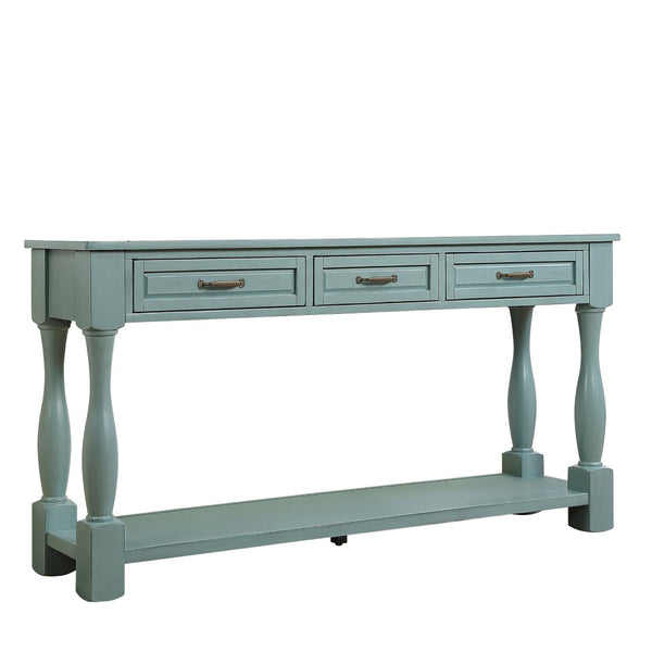 English Elm 63inch Solid Pine Console Table with 3 Drawers Mid-century Modern Entryway Storage Retro Blue W1202114031