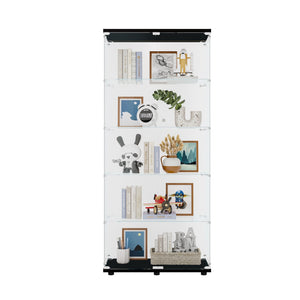 English Elm Glass Display Cabinet With 5 Shelves - Elegant Double Door, Quick Assembly For Living Room & Office Decor W1806S00003