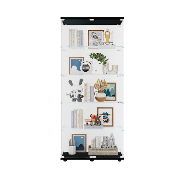 English Elm Glass Display Cabinet With 5 Shelves - Elegant Double Door, Quick Assembly For Living Room & Office Decor W1806S00003