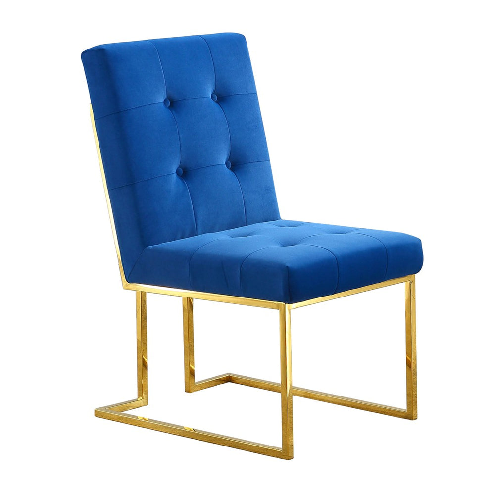 English Elm Modern Tufted Linen Dining Chairs with Gold Stainless Sled Base Glam Set of 2 Blue W1241122220