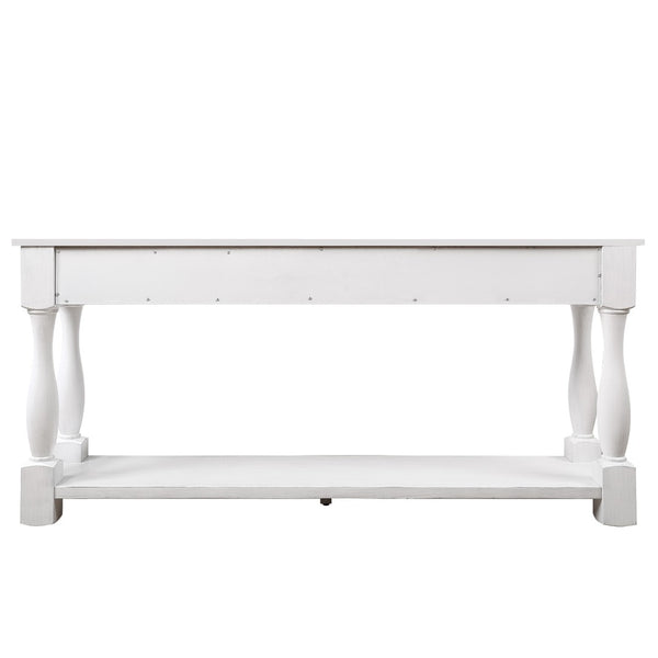 English Elm 63inch Solid Pine Console Table with 3 Drawers Mid-century Modern Entryway Storage Antique White W1202114029